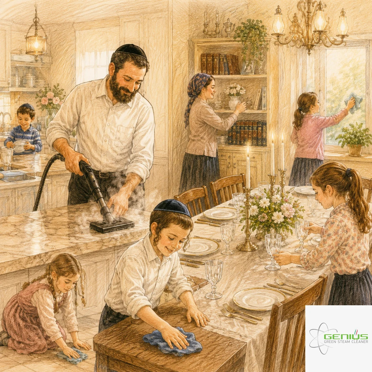 A practical guide for large, religious and Haredi families: preparing the home for Shabbat and Jewish holidays, cleaning the kitchen, hosting guests, a free home demonstration and installment options | GENIUS Steam Cleaning